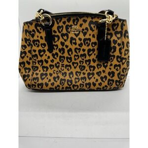 Coach Leopard Christie Carryall Crossbody HandBag Purse Crossgrain Leather Mint